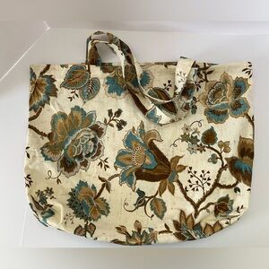 Women’s Shoulder Tote/Bag, Handmade, Beige/Brown/Blue, Floral